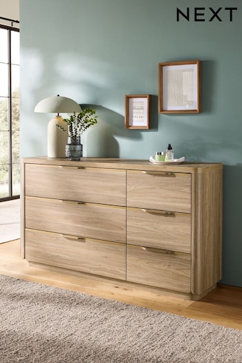 Mid Natural Arlo Oak Effect 6 Drawer Chest of Drawers (Q78096) | £525