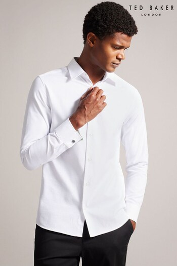 Ted Baker Lecce Long Sleeve Textured Stripe White Shirt (Q78102) | £100