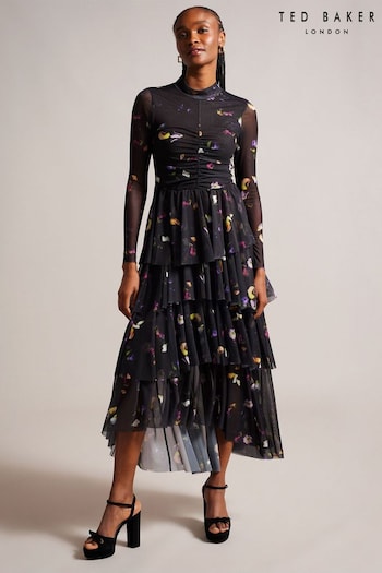 Ted Baker Mirande Fitted Bodice Black Dress With Asymmetric Skirt (Q78105) | £195