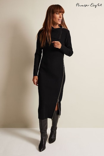 Phase Eight Hartley Zip Ribbed Column Black Dress gucci (Q78123) | £119