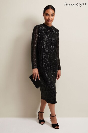 Phase Eight Petite Cindy Sequin Midi Black Dress (Q78126) | £129