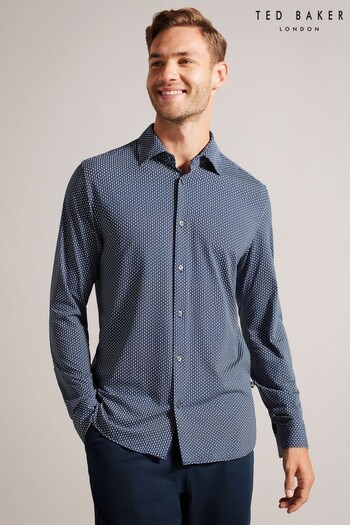 Ted Baker Velino Blue Long Sleeve Bi Stretch Geo Shirt (Q78127) | £90
