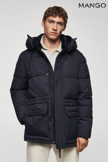 Mango Blue Puffer Coat with Hood and Pockets (Q78230) | £140