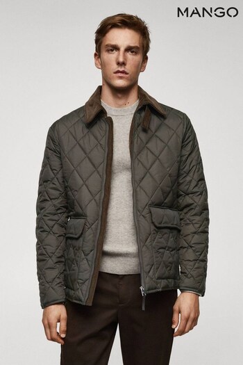 Mango Diamond Quilted Brown Jacket with Pockets (Q78244) | £90