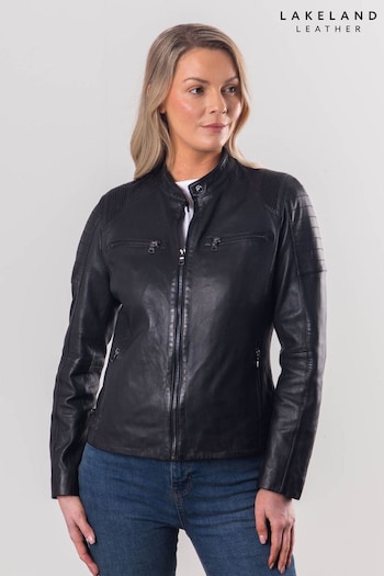 Lakeland Leather Black Buttermere Leather Racer Jacket (Q78265) | £249