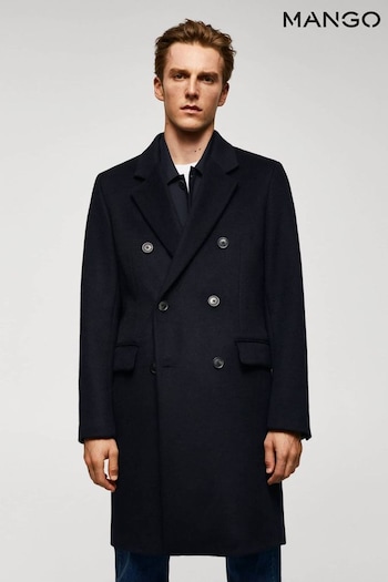 Mango Navy Blue Recycled Wool Double Breasted Coat (Q78298) | £160