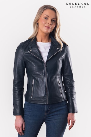 Lakeland Leather Grey Nateby Centre Zip Leather Biker Jacket (Q78307) | £249