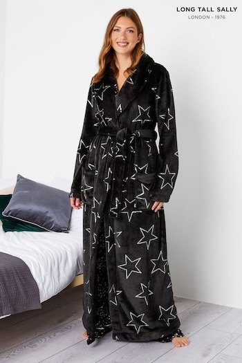 Long Tall Sally Black Foil Star Shawl Collar Robe (Q78331) | £50