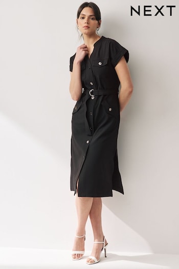 Black Utility Midi shirt Dress (Q78479) | £46.50