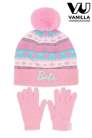 Vanilla Underground Pink Barbie Kids Character Knitted Hat and Gloves Set (Q78542) | £16