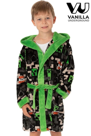 Vanilla Underground Black Unisex Kids Fleece Dressing Gown Robe (Q78552) | £25