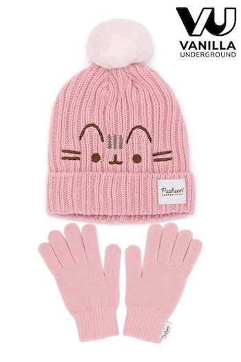 Vanilla Underground Pink Pusheen Ladies Knitted Hat and Flip Mitts Set (Q78557) | £26