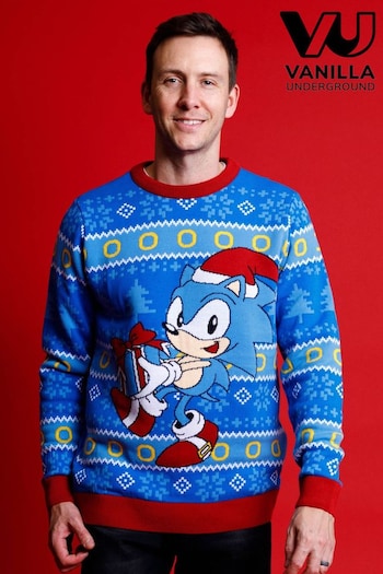 Vanilla Underground Blue Sonic Mens Christmas Jumper (Q78598) | £50