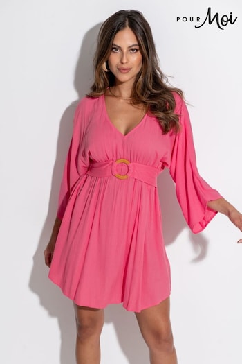Pour Moi Pink LENZING™ ECOVERO™ Viscose Crinkle O Ring Beach Cover-Up (Q78622) | £39