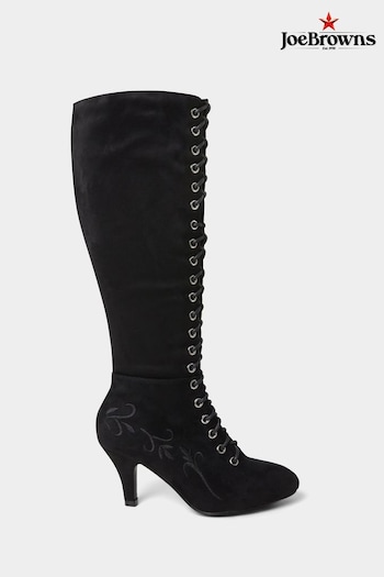Joe Browns Black Layla Lace-Up Embroidered Mujeres Boots (Q78707) | £74