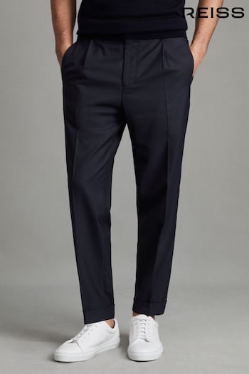 Reiss Navy Brighton Relaxed Drawstring Trousers with Turn-Ups (Q78775) | £138