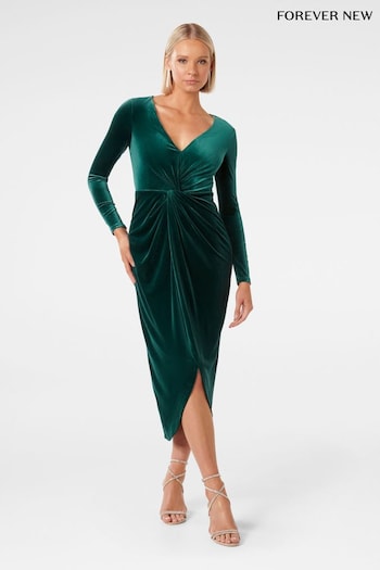 Forever New Green Sofia Velvet Twist Front Midi Dress (Q78779) | £120