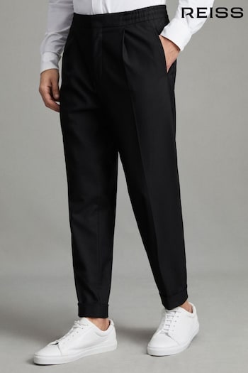 Reiss Black Brighton Relaxed Drawstring Trousers Smock with Turn-Ups (Q78813) | £138