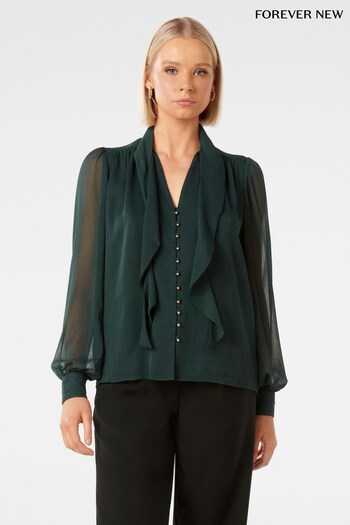 Forever New Green Fawn Frill Tie Blouse (Q78820) | £50