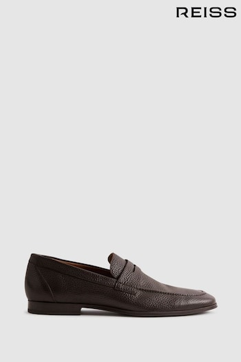 Reiss Dark Brown Bray Leather Grained Leather Slip-On Loafers (Q78823) | £178