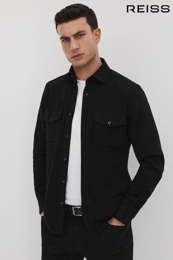 Reiss Black Ragan Textured Button-Through Shirt (Q78841) | £110