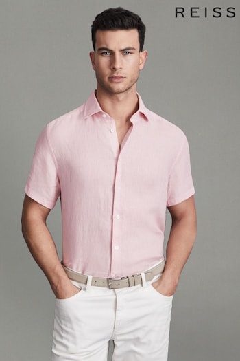 Reiss Flamingo Holiday Slim Fit Linen Button-Through Shirt (Q78843) | £88
