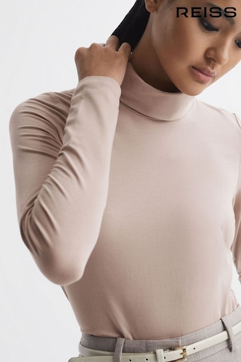 Reiss Light Pink Piper Fitted Roll Neck T-Shirt (Q78847) | £48
