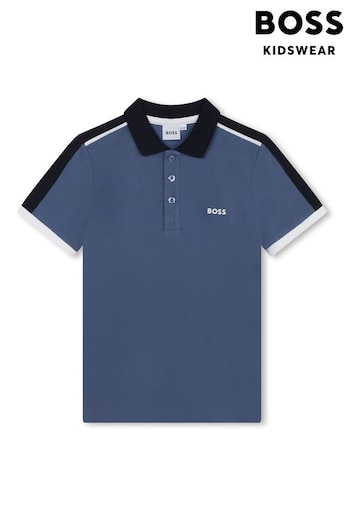 BOSS Blue Short Sleeved Logo Colourblock Monki Polo Shirt (Q78891) | £80 - £90