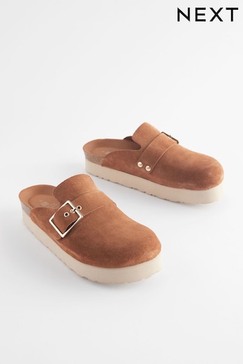 Tan Brown Forever Comfort Suede Chunky Footbed Clogs (Q78915) | £42