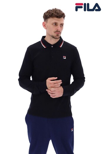 Fila Black Monte Tipped Collar Long Sleeve Polo Shirt (Q79078) | £45