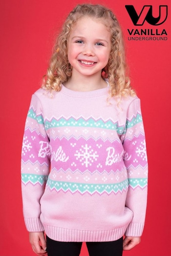 Vanilla Underground Pink Barbie Kids Christmas Jumper (Q79112) | £30