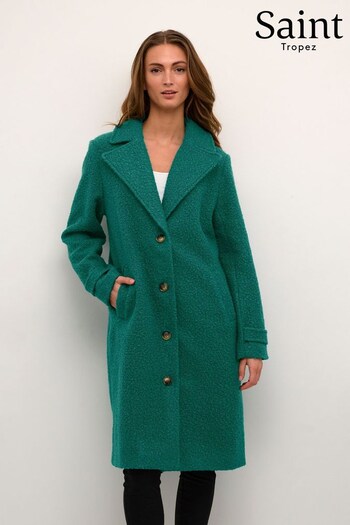 Saint Tropez Green Anne Teddy Fabric Notch Lapel Coat (Q79119) | £140