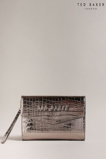 Ted Baker Grey Crocey Imitation Croc Effect Envelope Pouch (Q79217) | £40