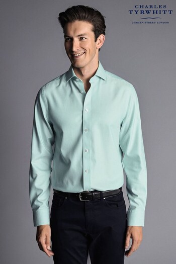 Charles Tyrwhitt Green Slim Fit Non-Iron Clifton Weave Cutaway Shirt (Q79311) | £70