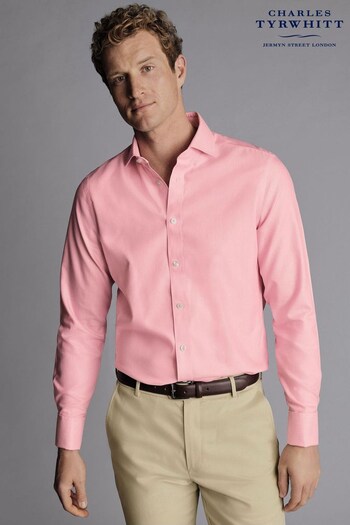 Charles Tyrwhitt Pink Slim Fit Non-Iron Clifton Weave Cutaway Shirt (Q79314) | £70