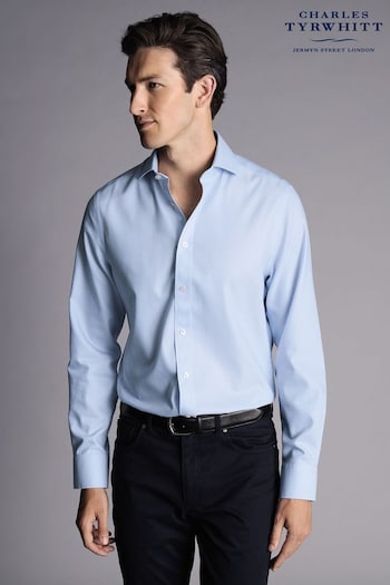 Charles Tyrwhitt Blue Slim Fit Non-Iron Clifton Weave Cutaway Shirt (Q79322) | £70