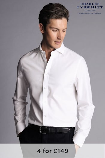 Charles Tyrwhitt White Slim Fit Non-Iron Clifton Weave Cutaway Shirt (Q79327) | £70