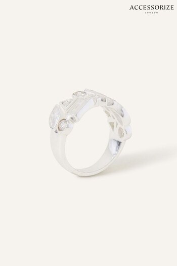 Accessorize Sterling Silver Cluster Band White Ring (Q79334) | £20
