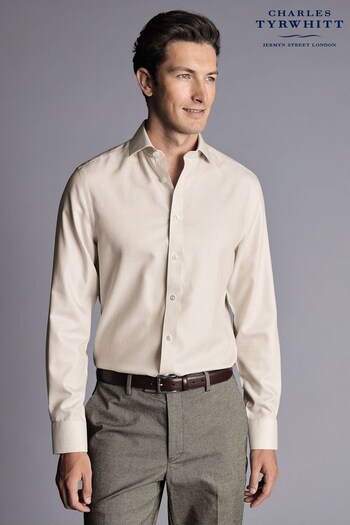 Charles Tyrwhitt Natural Slim Fit Oatmeal Non-Iron Clifton Weave Cutaway Shirt (Q79343) | £70