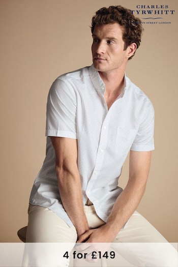 Charles Tyrwhitt White Slim Fit Spot Non-Iron Print Shirt (Q79346) | £65