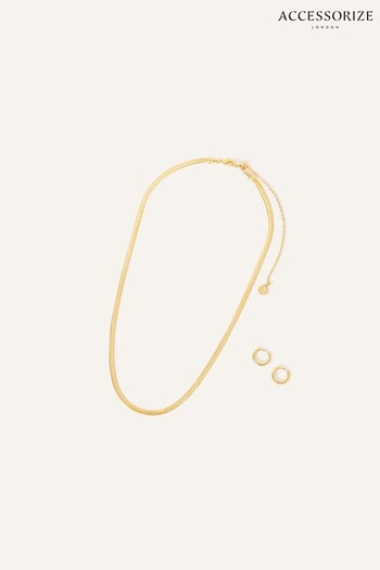 Accessorize Gold Tone Omega Chain and Hoops Set (Q79359) | £22
