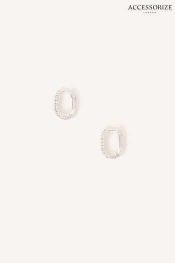 Accessorize White Sterling Oval Hoops (Q79371) | £18