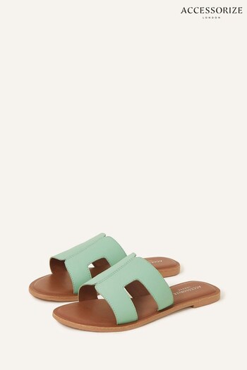 Accessorize Green Leather Cut-Out Sliders (Q79386) | £32
