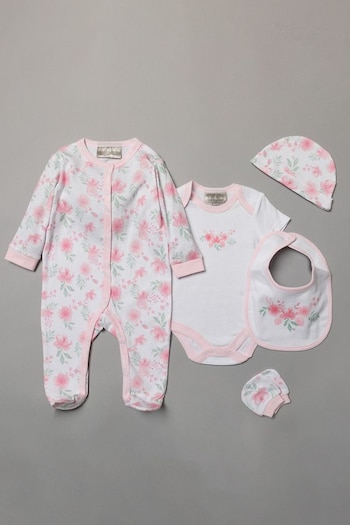 Rock-A-Bye Baby Boutique Pink Floral Print Cotton 5-Piece Baby Gift Set (Q79447) | £25