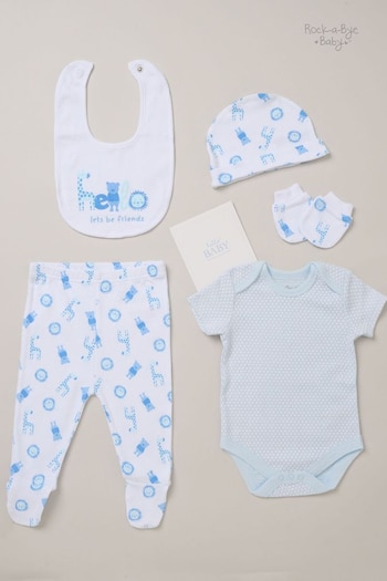 Rock-A-Bye Baby Boutique Blue Animal Print Cotton 6-Piece Baby Gift Set (Q79451) | £25