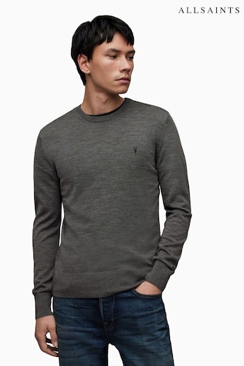 AllSaints Grey Mode Merino Crew T-Shirt (Q79453) | £95
