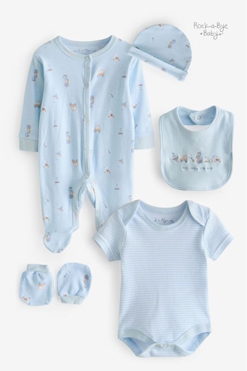 Rock-A-Bye Baby Boutique Blue Toy Print Cotton 5-Piece Baby Gift Set (Q79467) | £25