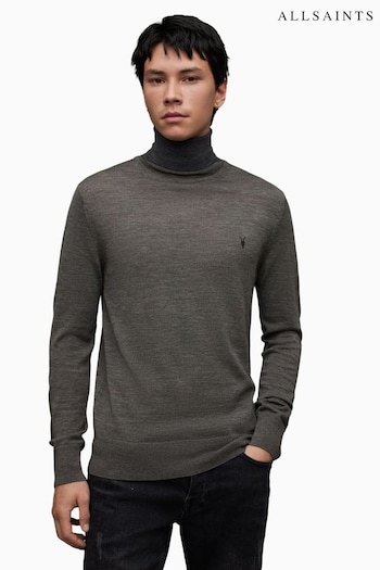 AllSaints Grey Mode Merino Roll Neck T-Shirt (Q79511) | £95