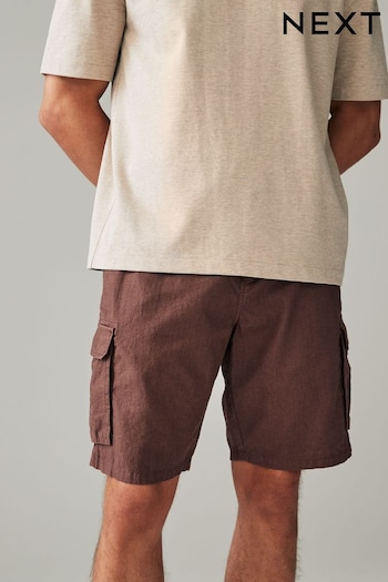 Rust Brown Cotton Linen Cargo Shorts (Q79542) | £30