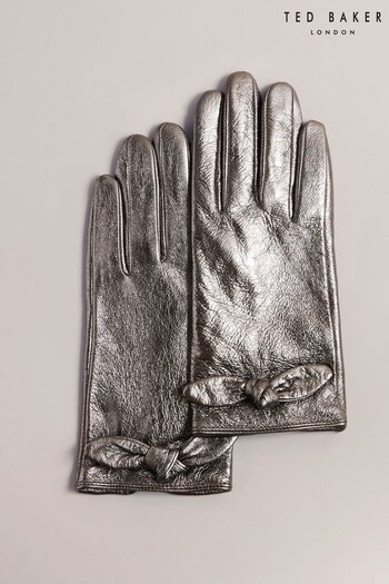 Ted Baker Sophiis Grey Bow Leather Gloves (Q79554) | £75